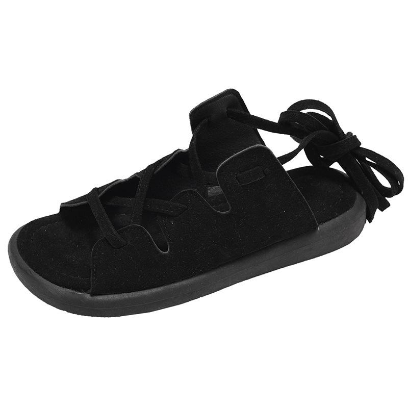 Fashion Lightweight Explosion Black Retro Flat Sandals Women's 2025 New Summer Wear Versatile Roman Sandals