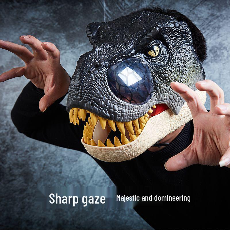 Electric Luminous Dinosaur Mask with Movable Mouth - Funny Tyrannosaurus Rex Headgear for Halloween