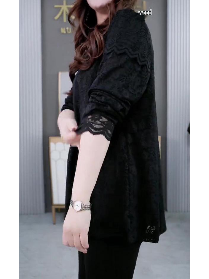 Spring Lace Base Plus Size Casual Shirt for Middle-Aged Women