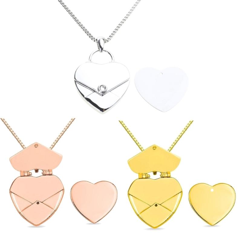 Envelope Love Letter Heart Necklace Stainless Steel Secret Gifts Message Engraved Jewelry Pendant for Couples and Family