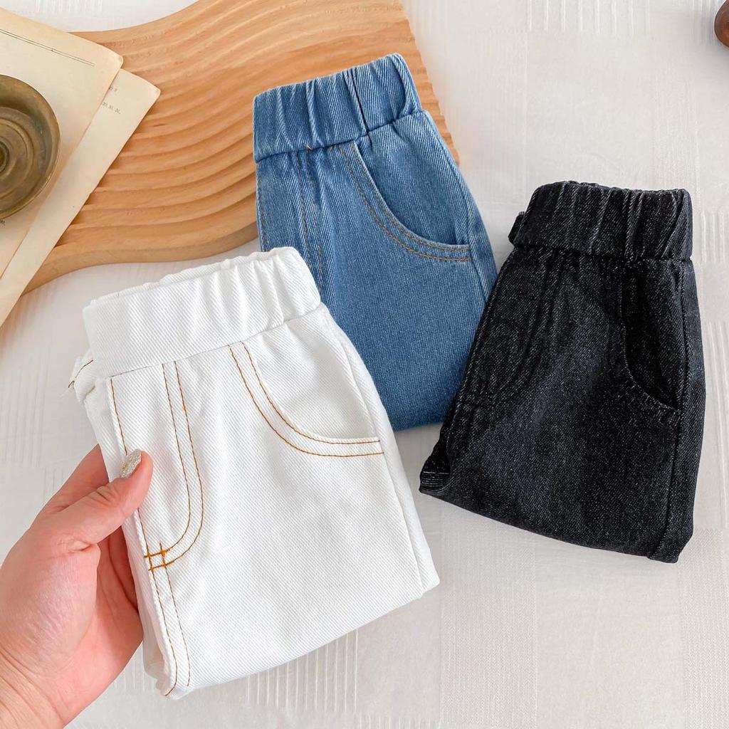 Spring Autumn Fashion Children Solid Jeans Girl Baby Retro Denim Casual Pants Boy Kid Pockets Cotton Trousers Toddler Dungarees