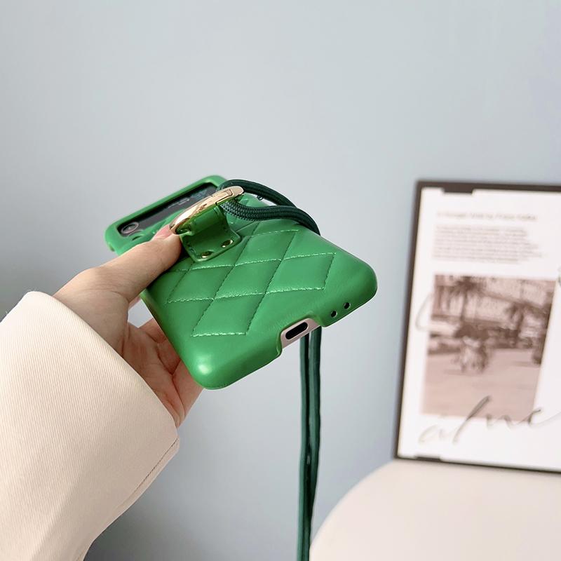 Držiak na prsteň Crossbody Remienok Puzdro pre Samsung Galaxy Z Flip 3 Flip 4 Z Flip 5 5G Obal módne mriežkovaný náhrdelník Lanyard Lano Kožená taška