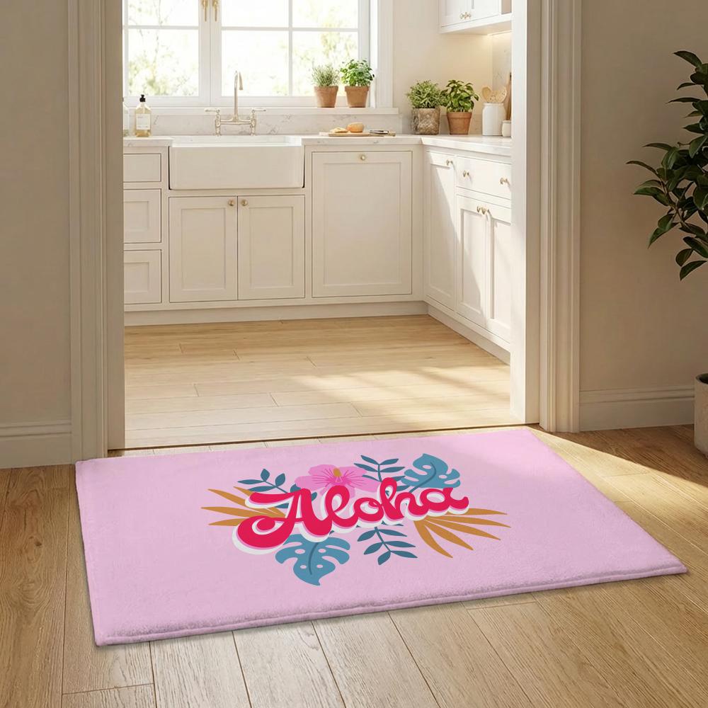 Aloha Hibiscus Design Floor Mat Flannel Door Mat Non-Slip Bedroom Living Room Home Decor