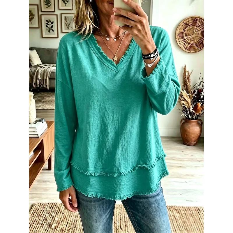 BITCED Women's Fashion Casual V-Neck Long Sleeve Blouses & Shirts