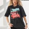 Black Short Sleeve Trendy Retro T-Shirt - 100% Cotton, Washed, Loose Fit, Versatile Print, Hong Kong Style