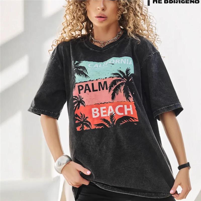 Black Short Sleeve Trendy Retro T-Shirt - 100% Cotton, Washed, Loose Fit, Versatile Print, Hong Kong Style