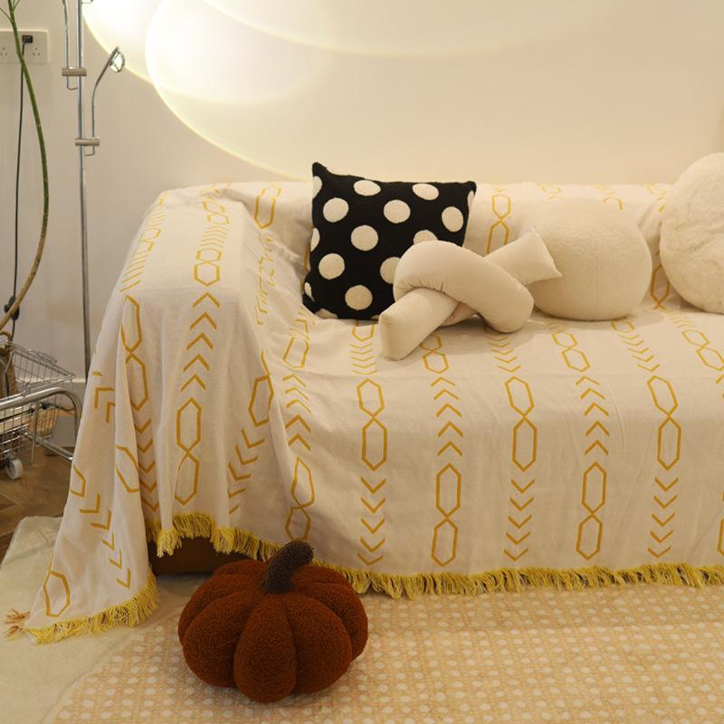 Nordic Instagram Style Sofa Cover Cloth Full Covered Four Seasons Universal Double Sofa Cover Double-Sided Available Cotton Thread Sofa Towel