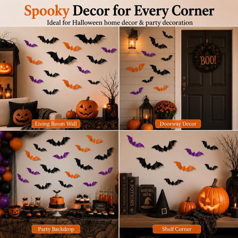 Xiaomi 12PCS Halloween 3D Bat Wall Stickers PVC Bat Decals for Party Home Wall Door Window Decor