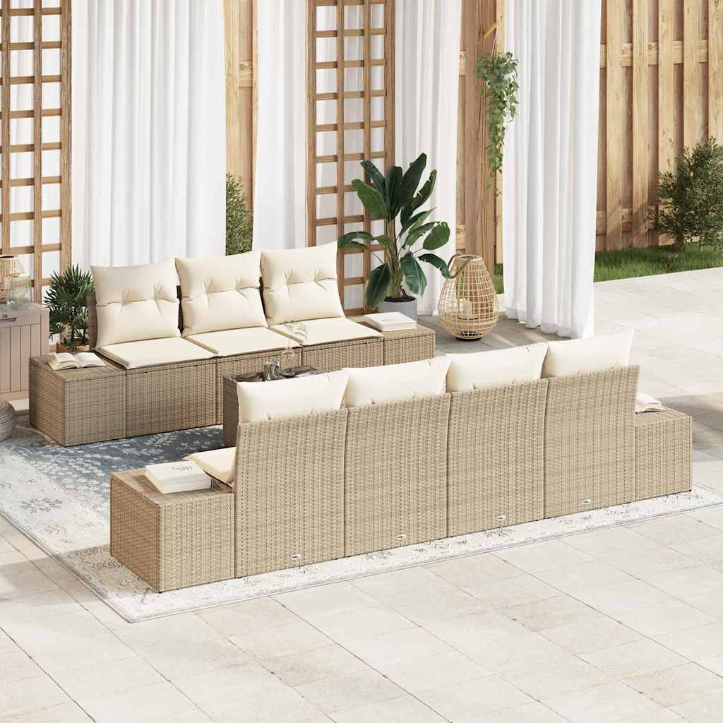 Sofa Set with Cushions 8 Pcs Beige Poly Rattan