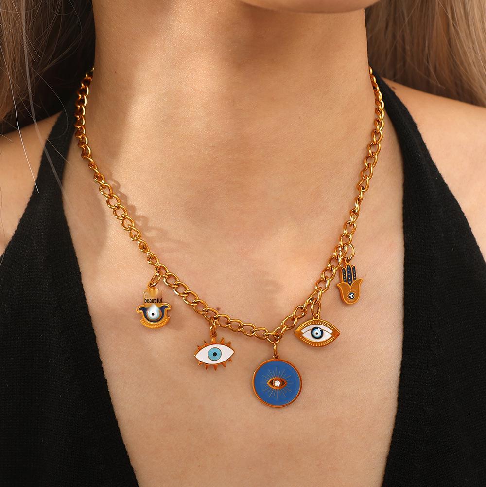 Creative Multi Devil's Eye Hand of Fatima Stainless Steel Pendant