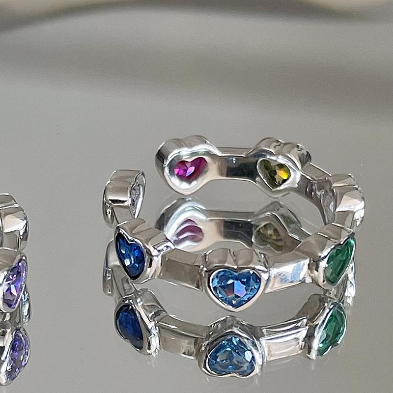 Trendy Heart Geometric Ring For Women Colorful Adjustable Copper Accessory Fashionable