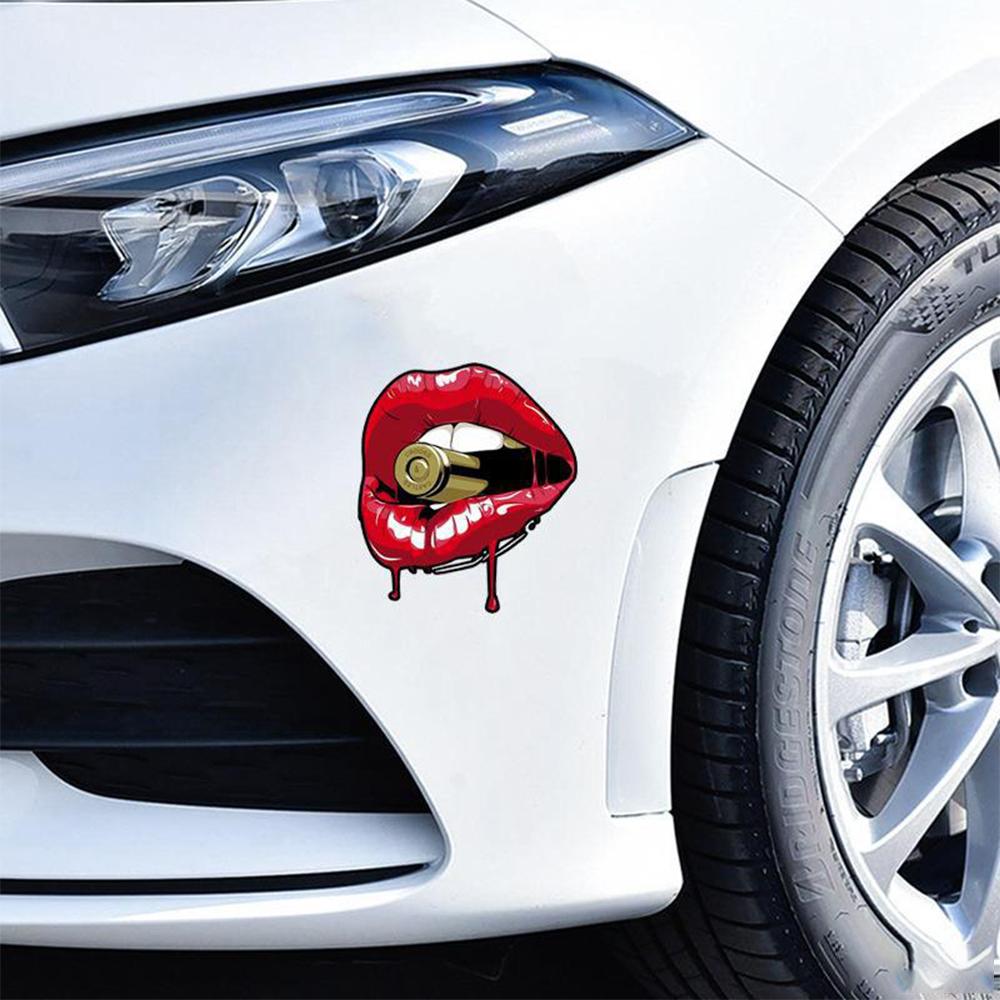 17CMX15CM Personality PVC Decal Red Lips With Bullet Car Sticker Motorcycle Helmetmet Laptop Decorative DIY Accessories