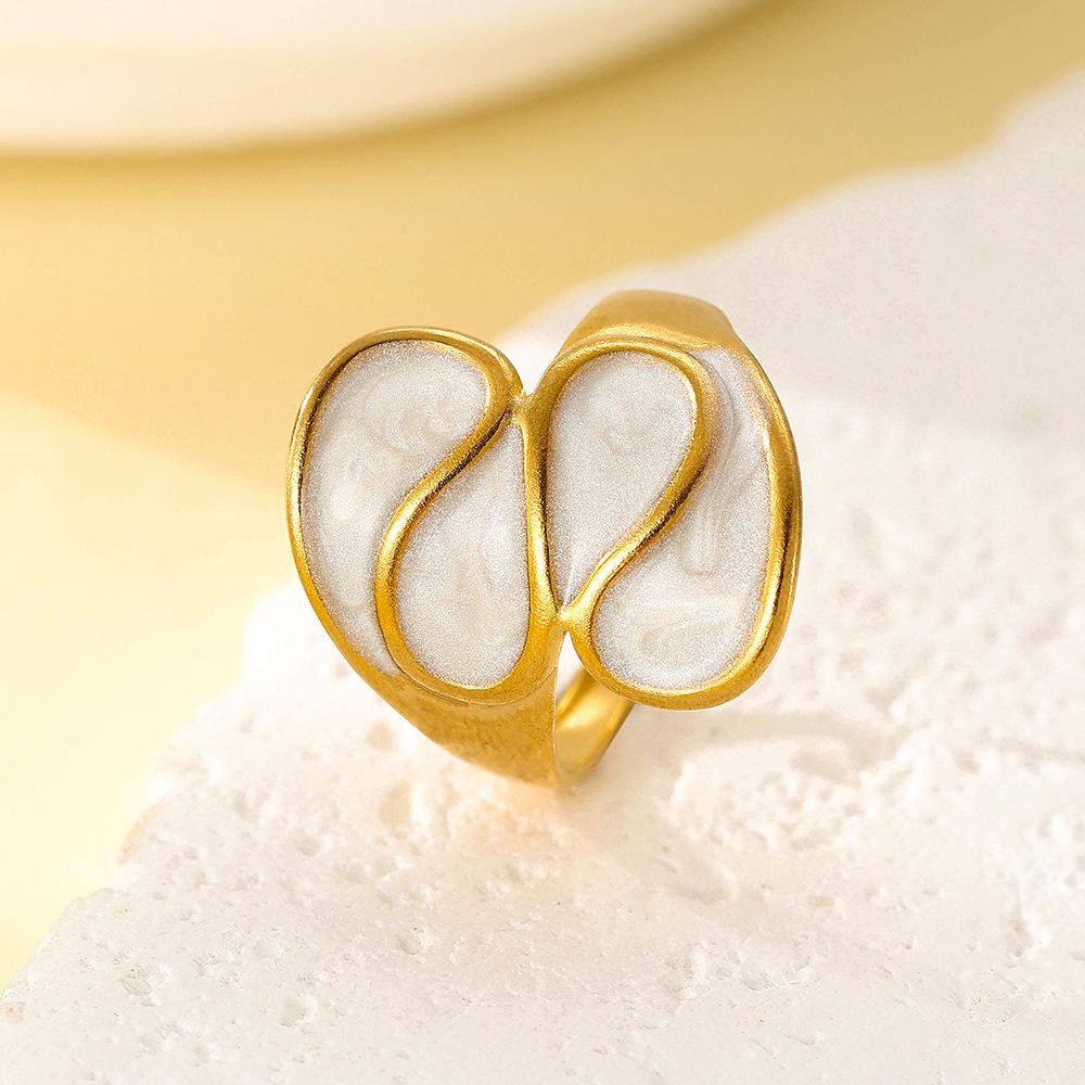 Retro Irregular Water Drop Stainless Steel Ring - Women's Fade-Resistant Drip Oil Adjustable Open Design