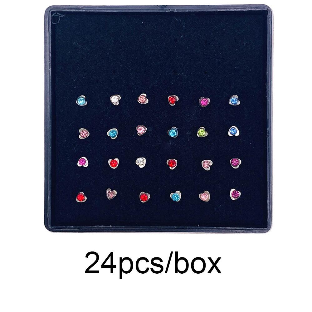 60 Stainless Steel L-Shaped Nose Studs (1.5/2.0/2.5mm) with Diamond Inlay Curve Nose Rings