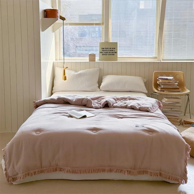 

Class A cotton gauze sleeping naked, spring and autumn quilt wrinkled yarn fringed edge Merad color soybean fiber quilt core 120x150cm 0.9kg