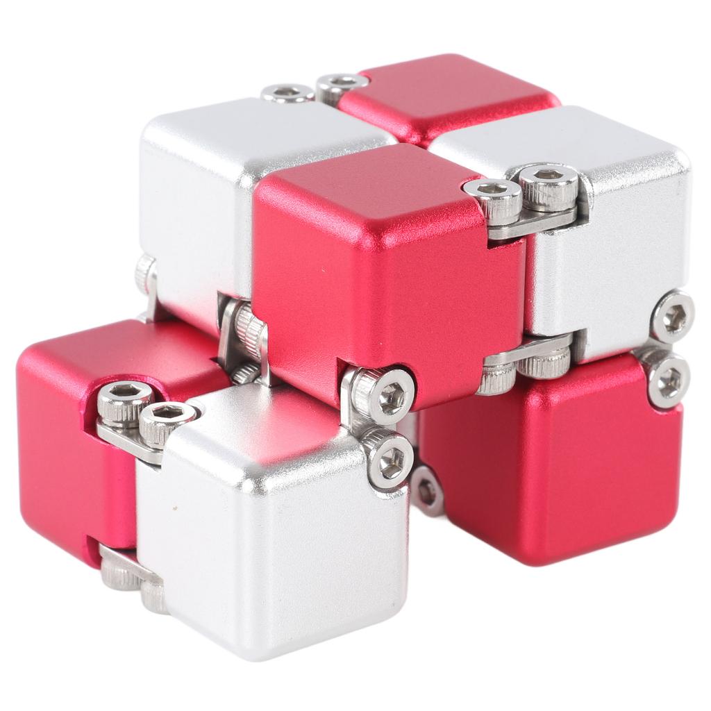 ADHD DIY Infinite Puzzle Toy Adult Portable Alloy Funny Stress Anxiety Relief Flip Puzzle Block Toy Red and Silver