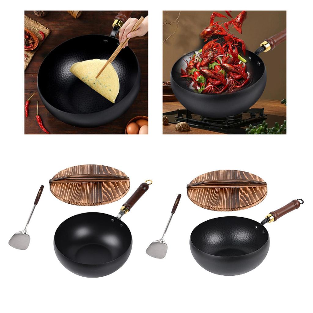 45 Inch Frying Pan, with Hanging Hook, Uncoated, Cookware for Kitchen, Home, Camping, Hotel