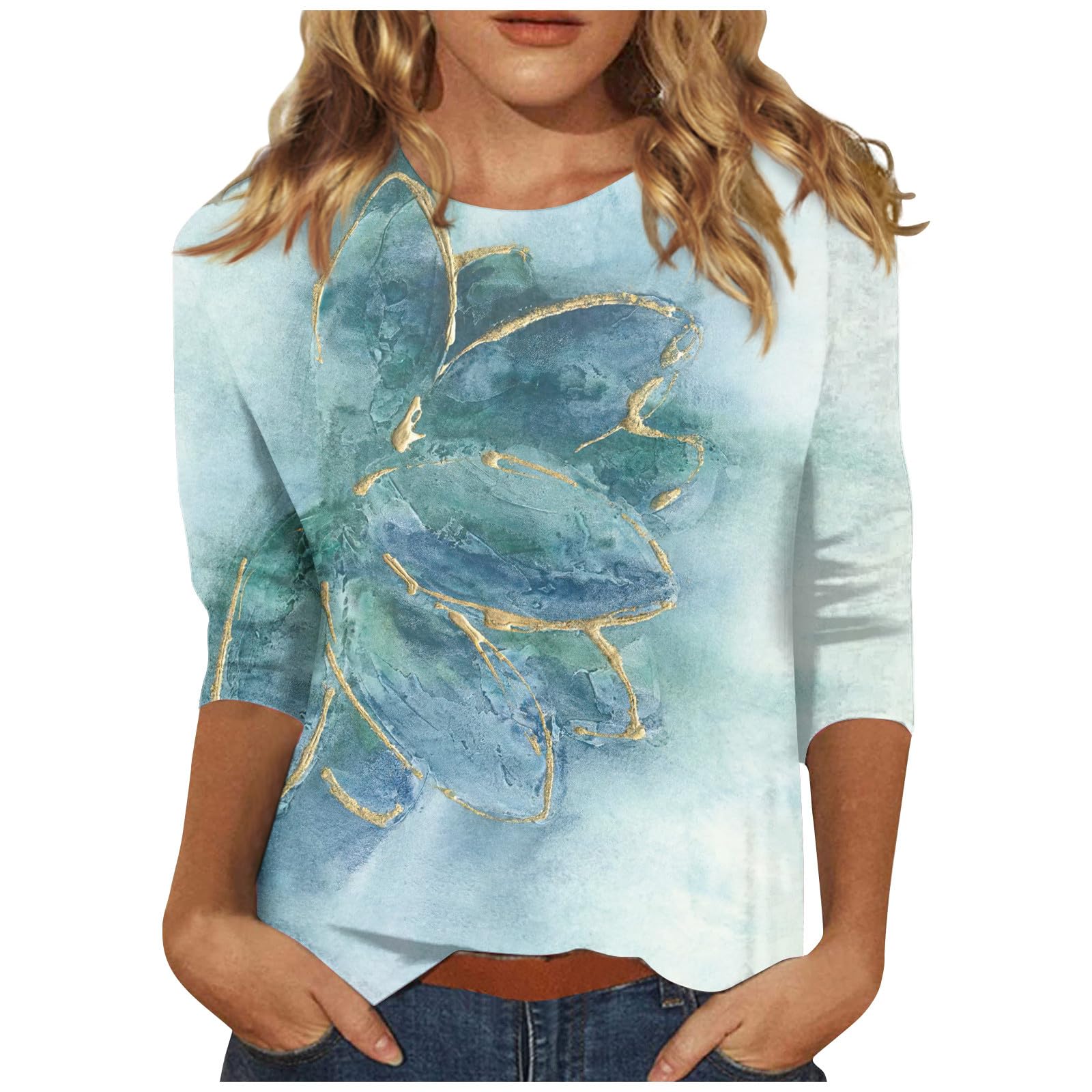 Women s T-shirt Print Art Floral Print Casual Long Sleeve Round Neck Regular Tops Daily Print Pink S