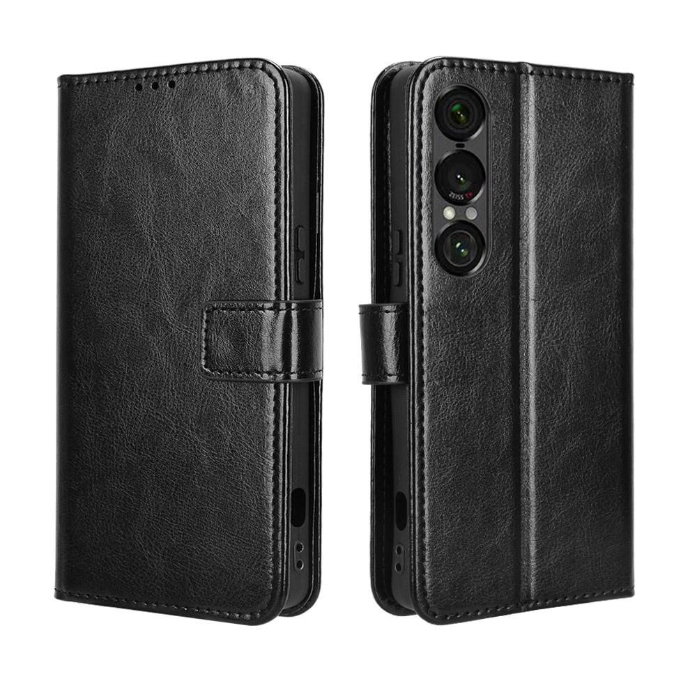 For Sony Xperia 1 VII PU Leather Case with Strap Crazy Horse Texture Phone Wallet Cover
