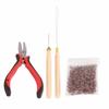 4pcs Hair Wig Plier Curved Tip Wooden Hook Needle Silicone Rings Hair Extension Tools Brown