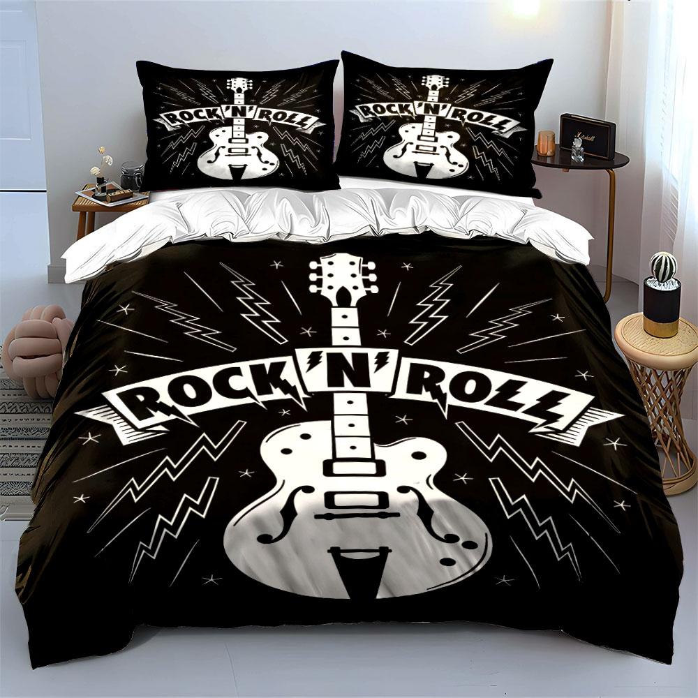 Rock 'N' Roll Guitar Pattern Bedding Duvet Cover Set Duvet Cover Pillowcases (1 * Duvet Cover 2 * Pillowcases, without duvet insert)