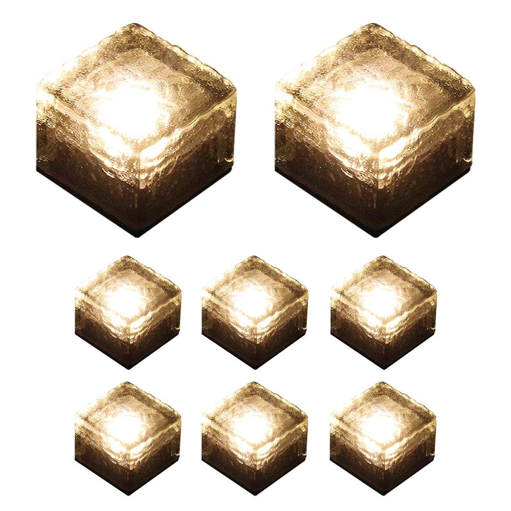 Tablolive Solar Lights, Recessed Garden Lights, Solar Panel Charging, Outdoor, High Brightness, Waterproof, Automatic Lighting, Set of 8, Ice Flower