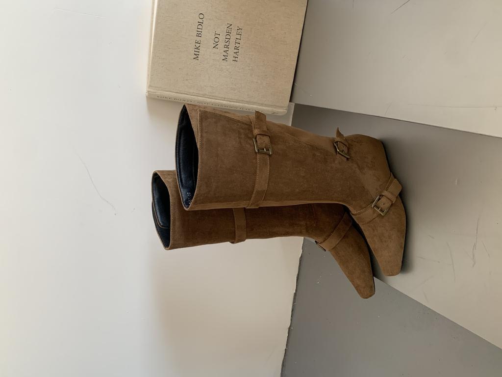 Boots Women's inner height increase 2025 new boots Autumn and winter women's boots Square head suede high boots Western knight boots