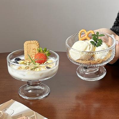Ins Style Glass Ice Cream Bowl, Stemmed Yogurt Dessert Cup for Pudding, Tall Foot Milkshake Vessel