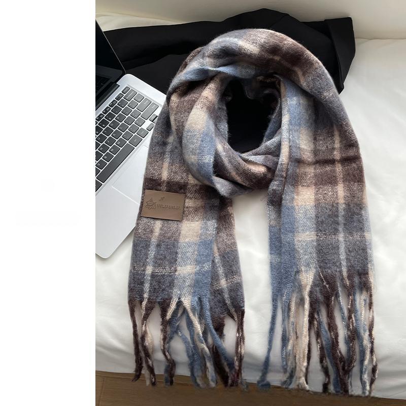 Red scarf women's winter atmosphere knitted scarf plaid couple warm thickened shawl scarf neck protection