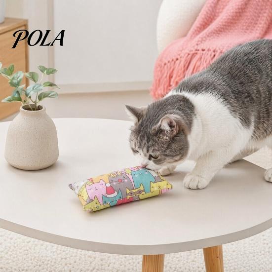Soft Cat Pillow Toy Cuddle Toy, Catnip with Silver Vine, Crinkle Kitten Kicker Rustling Scratch Cute Print Snuggle for Indoor Cats Biting Kicking
