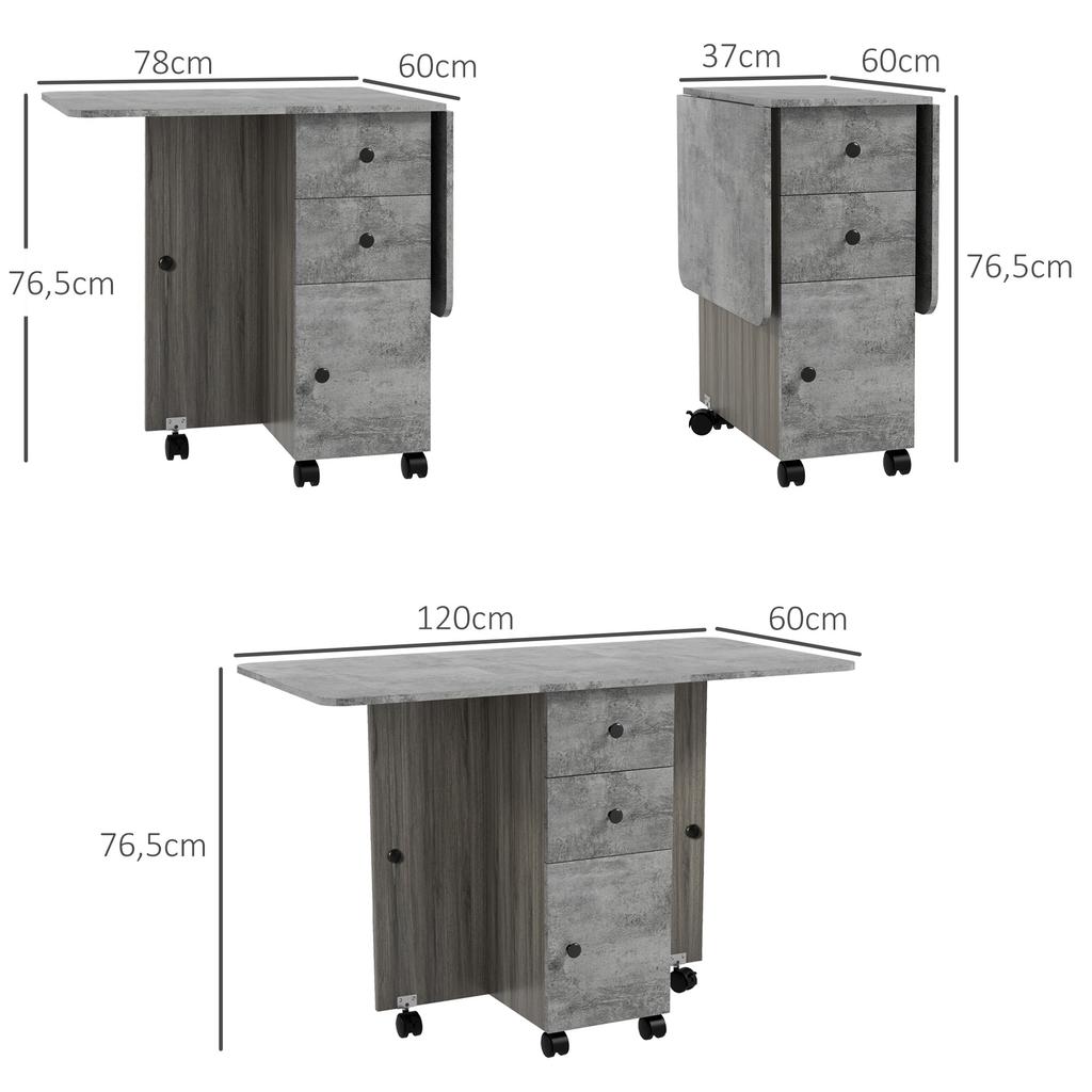 Multi-Storage Six-Person Drop Leaf Dining Table - Mixed Grey