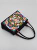 Artful Ethnic Doublesided Embroidered Canvas Handbag With Wooden Bead Accessories For Daily Use