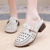 New Summer Genuine Leather Sandals Round Toe Hollow Women's Slippers Outerwear Cool Breathable Fashion Slippers