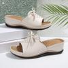 New Summer Women's Platform Slippers Large Size Bow One-word Slope Heel Platform Women's Slippers