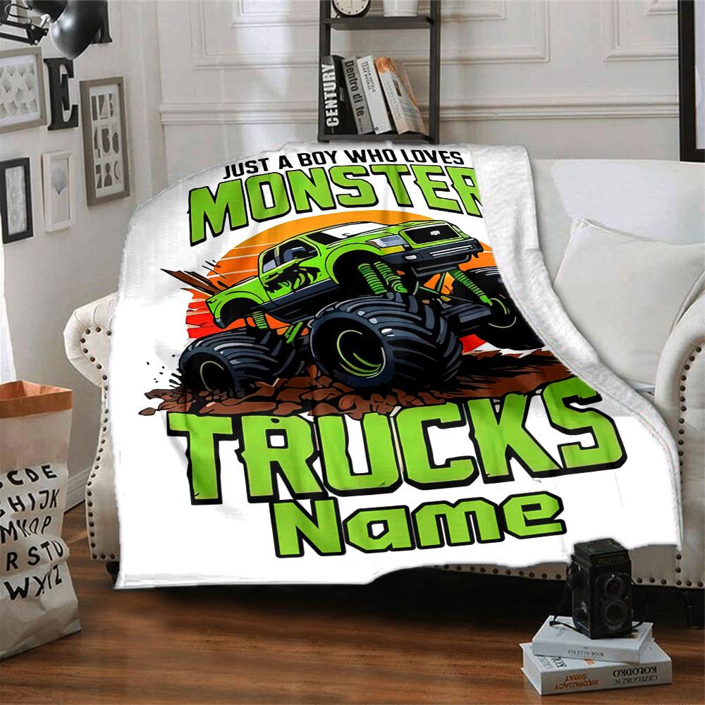 Monster Trucks Home Customize Your Name Blankets Comfortable Soft Lightweight Allseason Multipurpose Blanket For Picnics Sofas Offices Beds Living