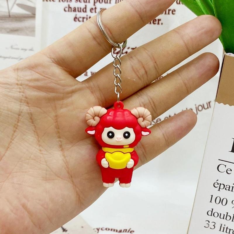 Cute Red Cartoon Sheep Keychain Soft Rubber Pendant Suitable For Christmas Gift Key Organizer Bag Decor