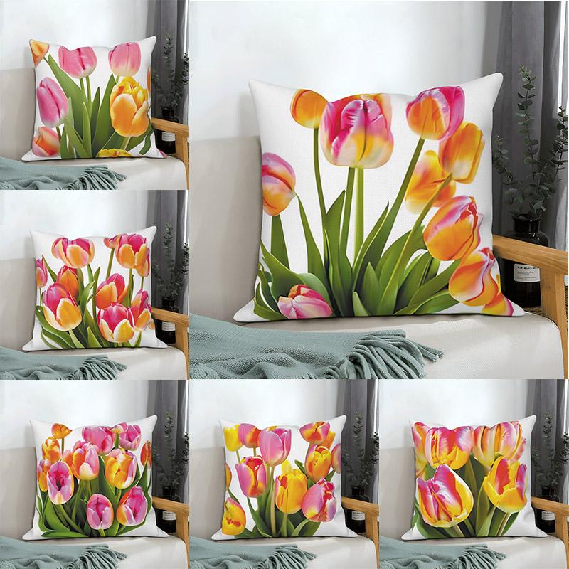 

Pink Tulip Floral Throw Pillow Cover Decoration Living Room Sofa Cushion Cover Home Decor