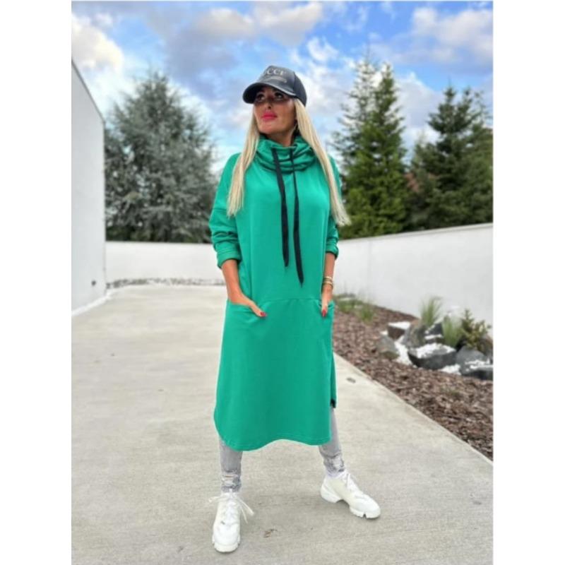 

DAFIFY Женская мода Весна Осень Однотонный принт Длинный рукав Высокая горловина Свободная талия Повседневные платья XXL зелёный