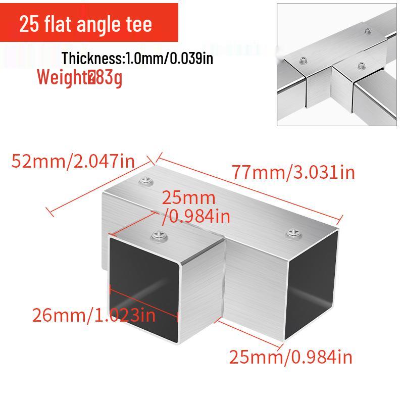 Stainless Steel Four-Way Tee Connector for Square Tubes - Weld-Free Fastener