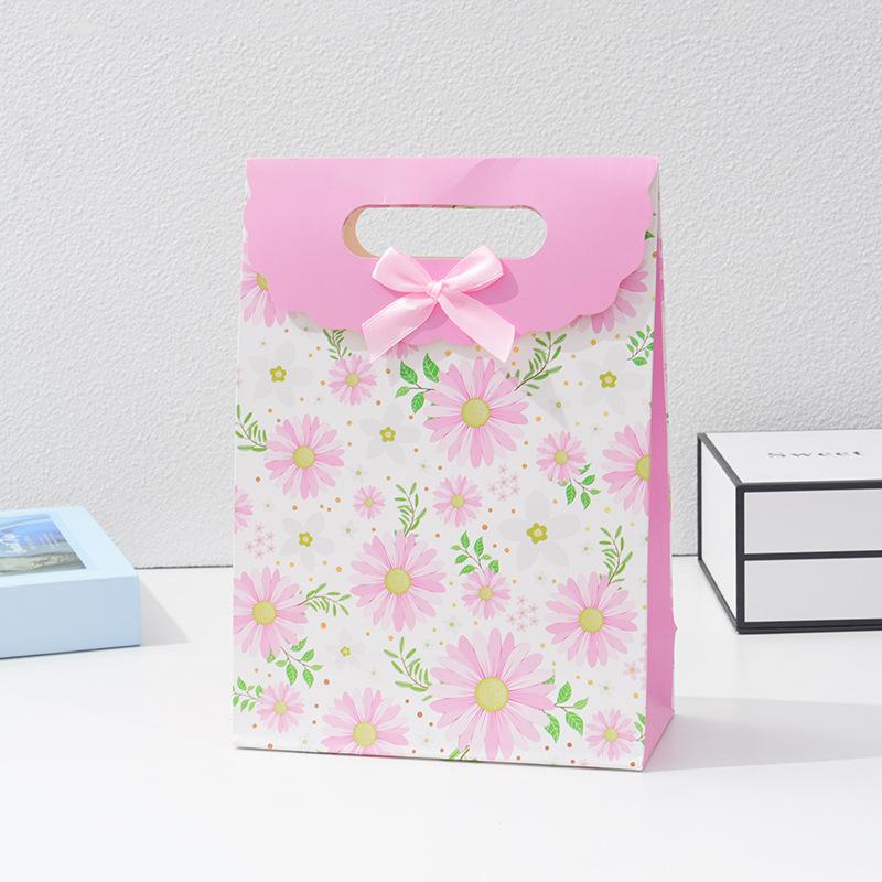 StoBag Floral Print Ribbon Gift Wrapping Bags Paper Candy Bags with Handles Birthday Wedding Favors Packaging Bags for Sweets