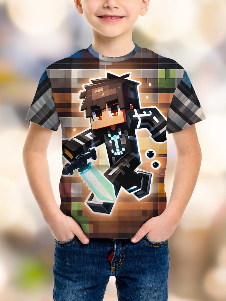 Fashion Game Pixel Birthday Party 3D Print Kids T-Shirt Humor Funny Boys Novelty Gift Short Sleeve Te