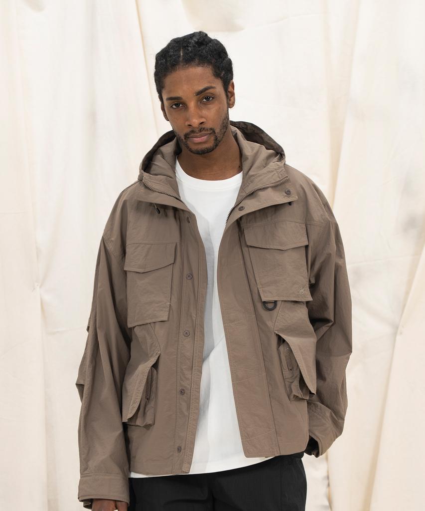 Kalapatthar Lightweight Nylon Ripstop Utility Hooded Shell Jacket - Beige
