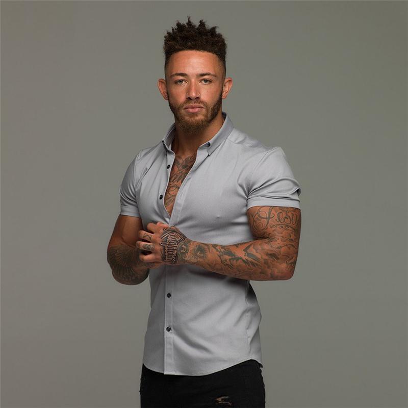 Camisa Elegante De Manga Corta Para Hombres Moda Botones Verano Negocios  Casual