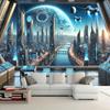 Futuristic Space Cityscape Wall Tapestry For Innovative Home Decor, Featuring A Stunning View Of A High-Tech Metropolis