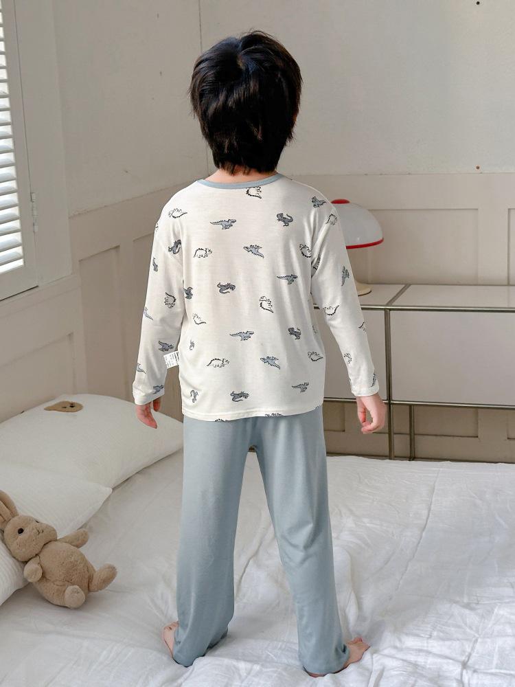 2025 Kids' Spring/Autumn Modal Cartoon Pajama Set: Lightweight & Loose Fit for Boys - Perfect for Home & Air Conditioning.