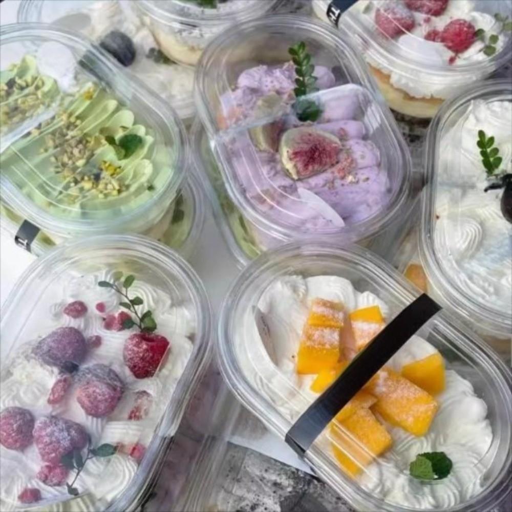 50pcs 500/280ML Dessert Container with Lid Oval Mousse Dessert Cups with Cover Cookie