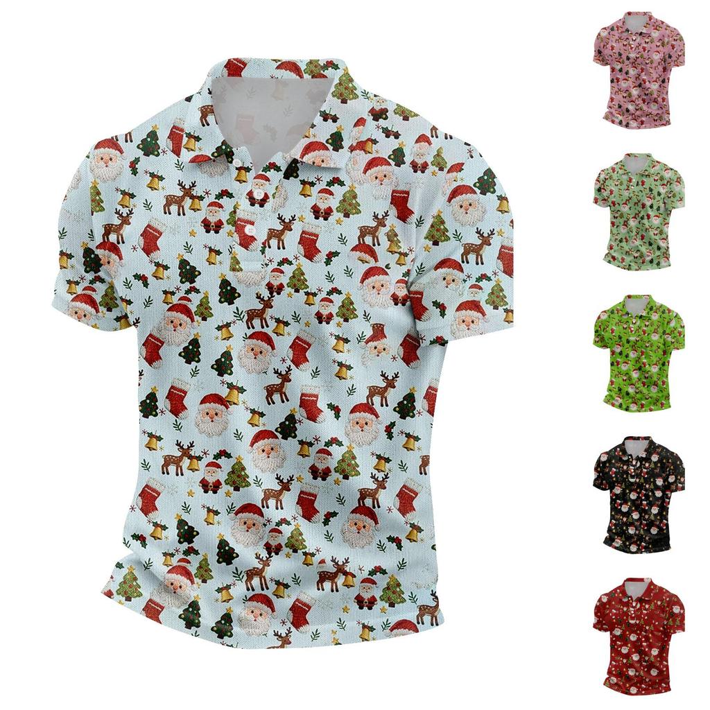 Men's Relaxed Fit Christmas Print Short Sleeve T-Shirt for Casual Holiday Wear