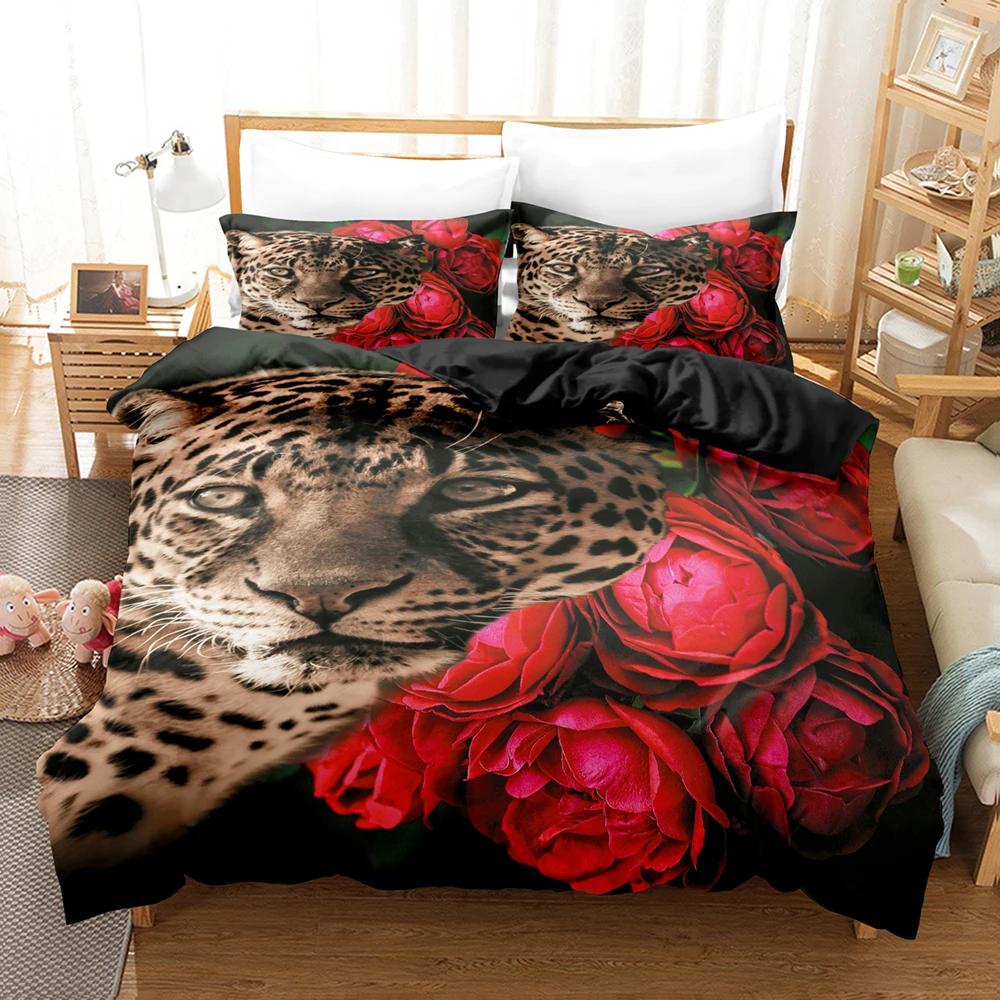 Leopard Print Soft Duvet Cover for King Plus Quen Sized Dimensions Bed, 3D Panther, Soft Duvet Cover,Quen Sized Dimensions,Double Warm Comforter
