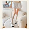 Women Elegant Thin Sheer Solid Color Silk Over Calf Socks Japanese Style Geometric Striped Pattern Knee Length Stockings