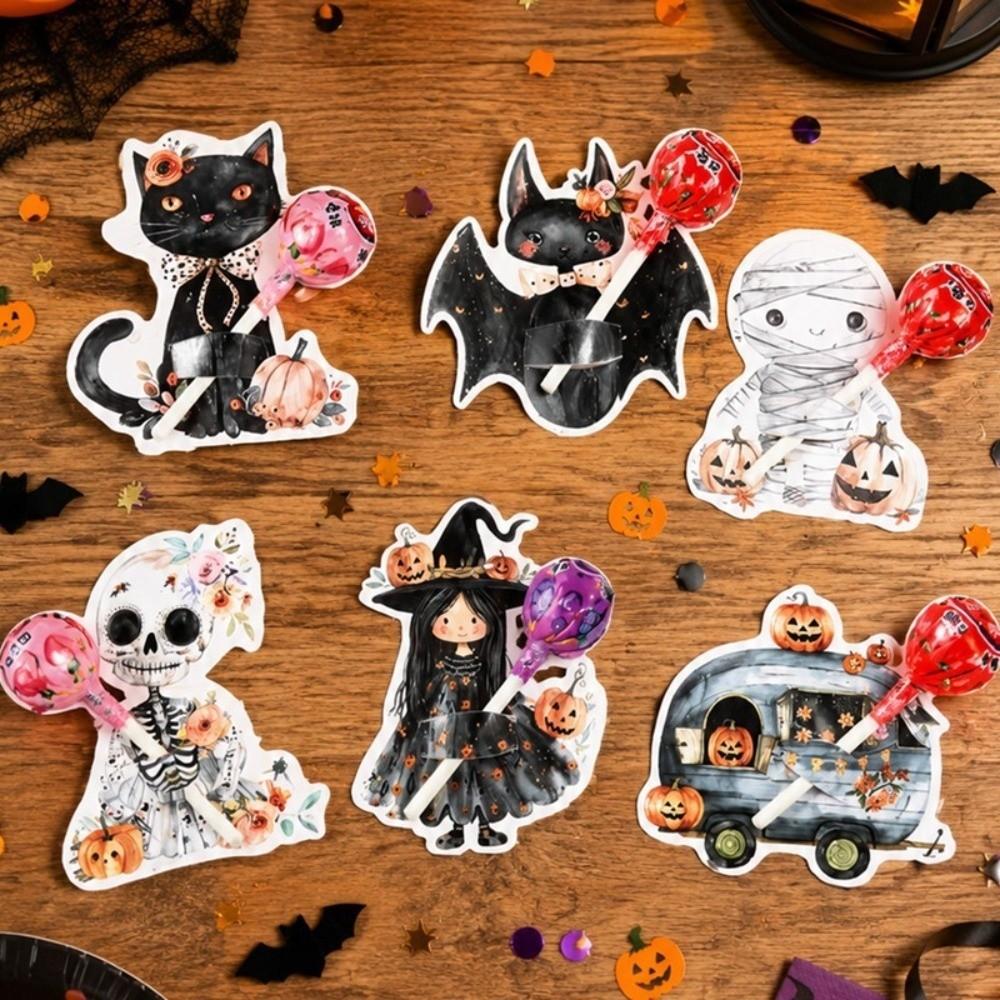 Spooky Cartoon Lollipop Cards Ghost Mixed Style Halloween Lollipop Decor Skull Witch Candy Paper Holders Children